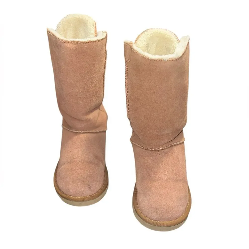 UGG Australia Bailey Bow Boots Womens 8 Sheepskin Suede Chestnut Mid Calf